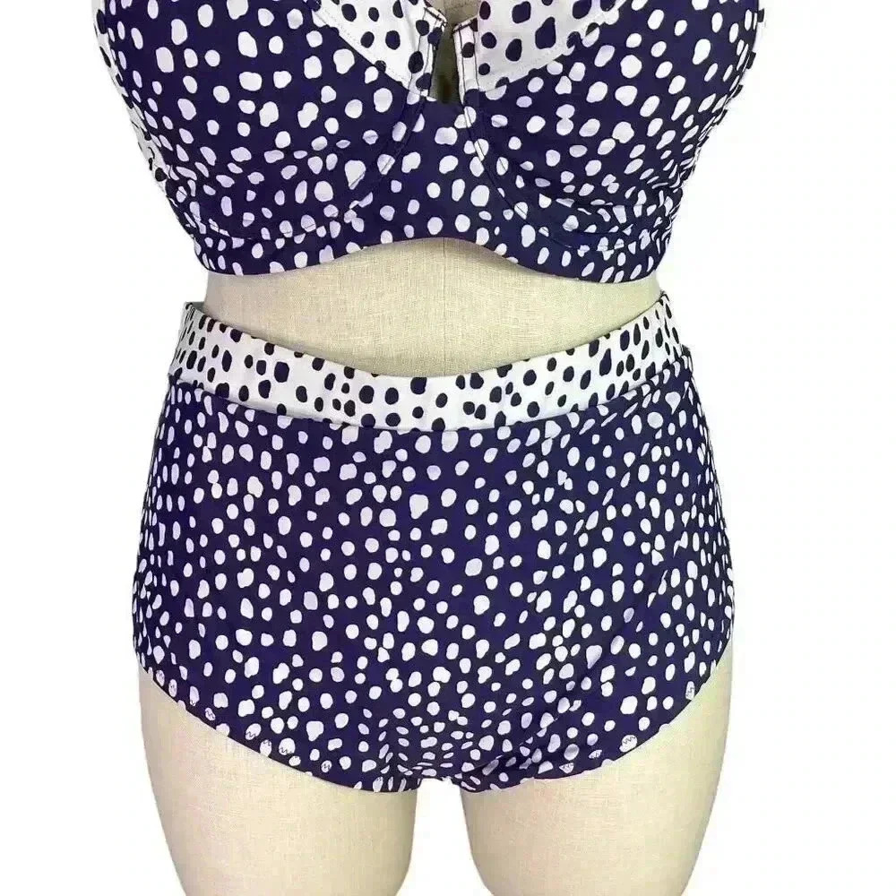 Raisins Curve Bikini Swimsuit Womens 24W Blue Polka Dot Beach Vacation Pool NEW - Picture 3 of 11